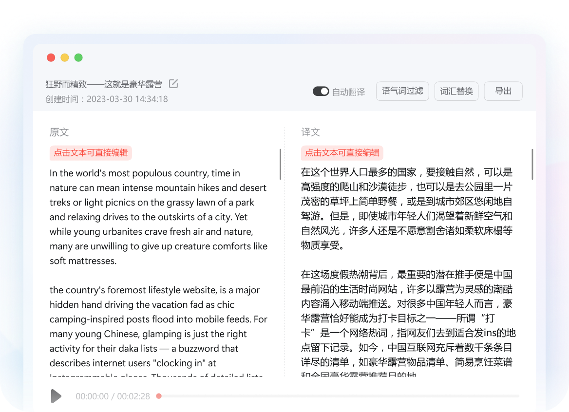 音频转写与翻译界面